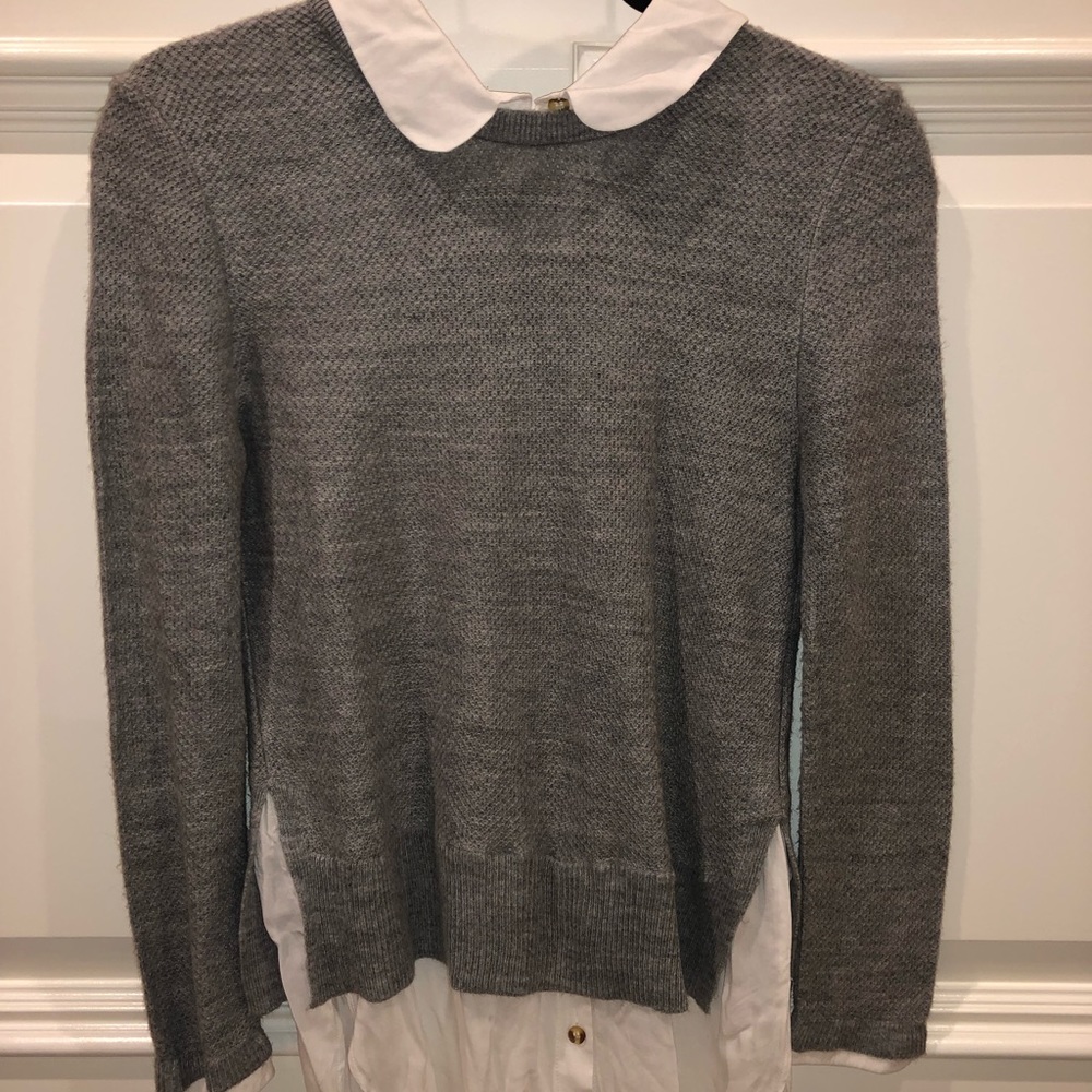 Top Shop Elite Grey White Collar Sweater